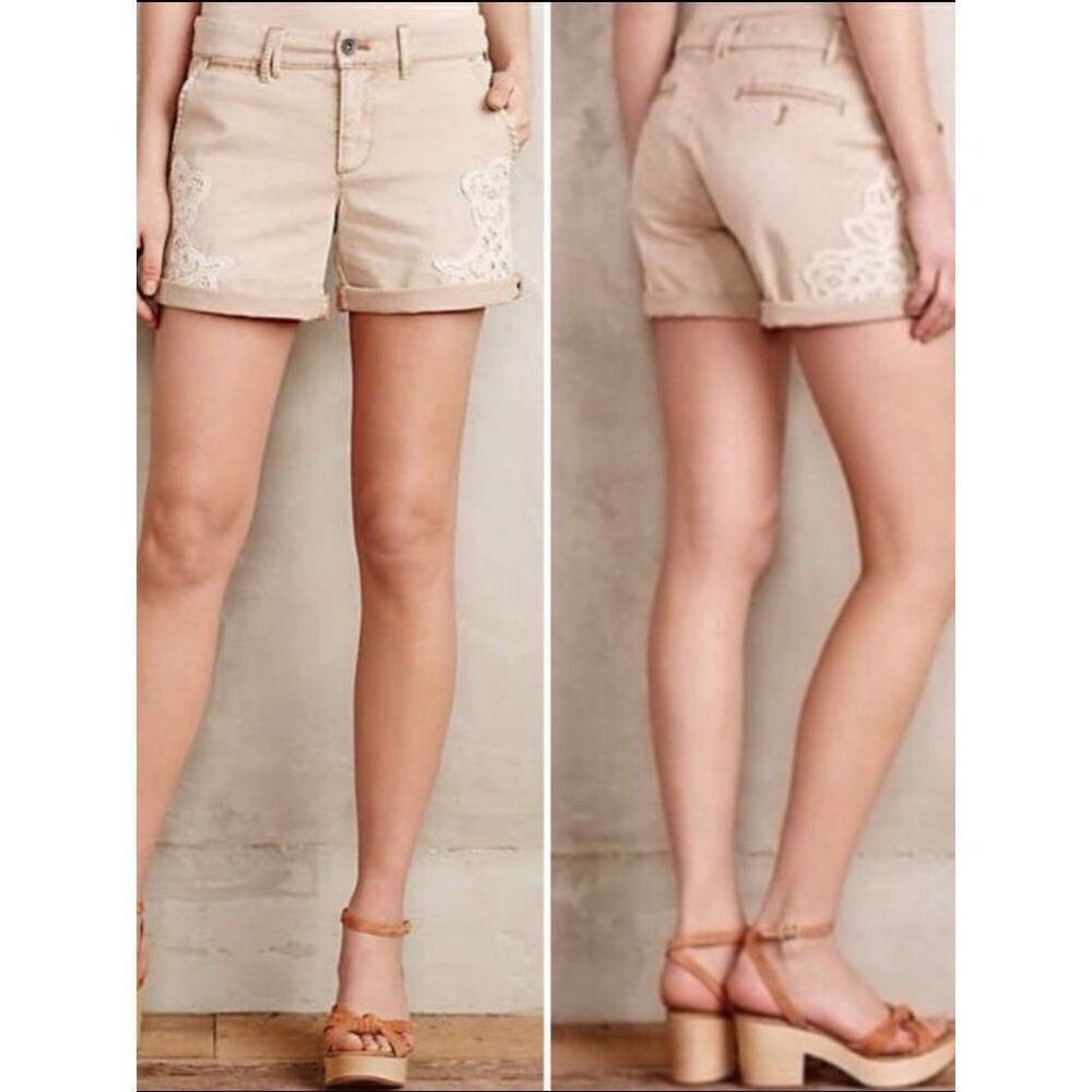 Pilcro and the Letterpress by Anthropologie Womens 25 Khaki Lace Appliqué Shorts